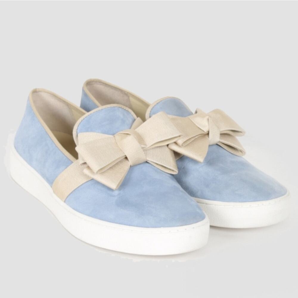 Michael Kors Collection Blue Suede Sneaker Shoe 9 M Bow Slip On Coastal Casual - Picture 12 of 12